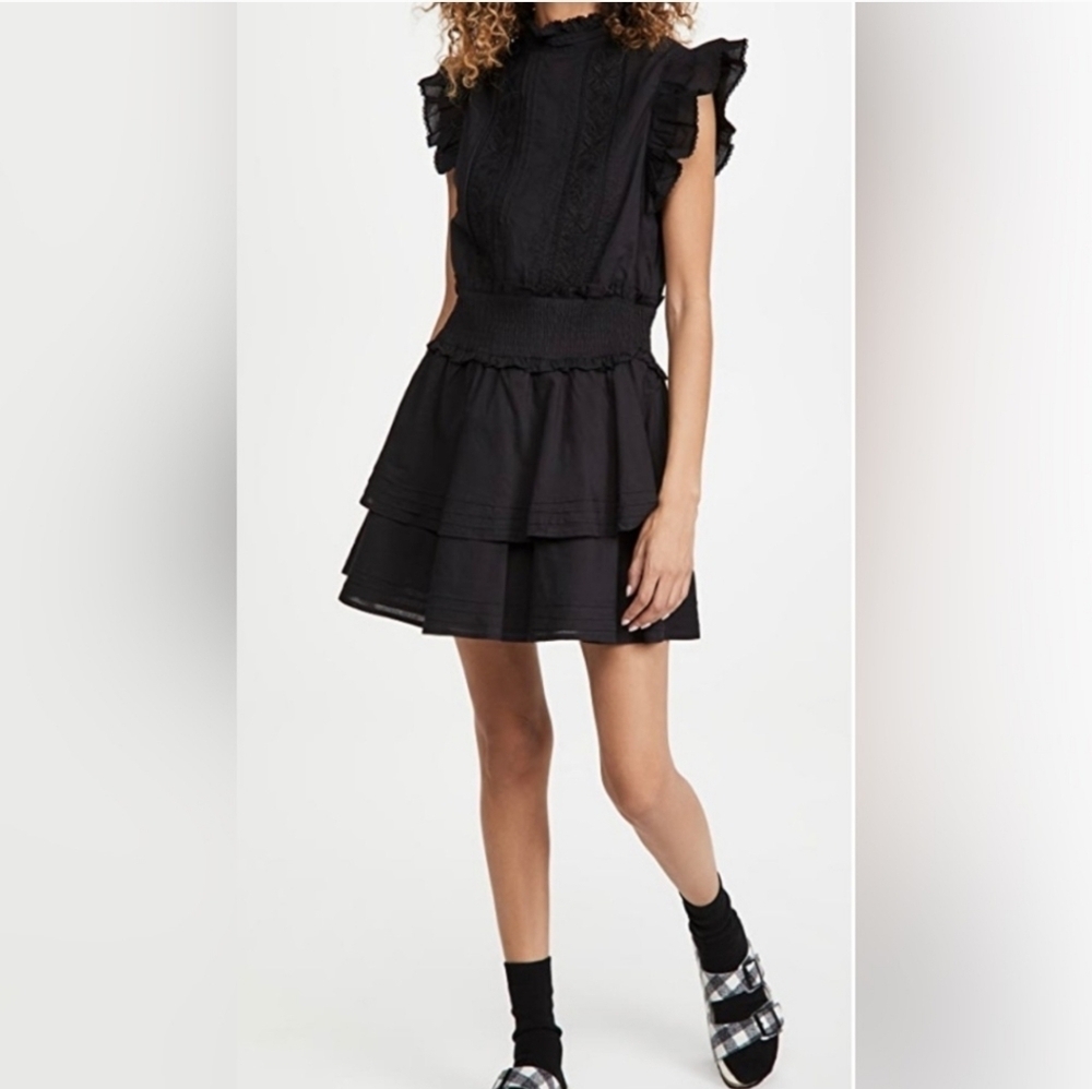 NWT! Cleobella At Anthropologie, Versailles Mini Ruffle Dress, Black, Size M - Picture 2 of 12